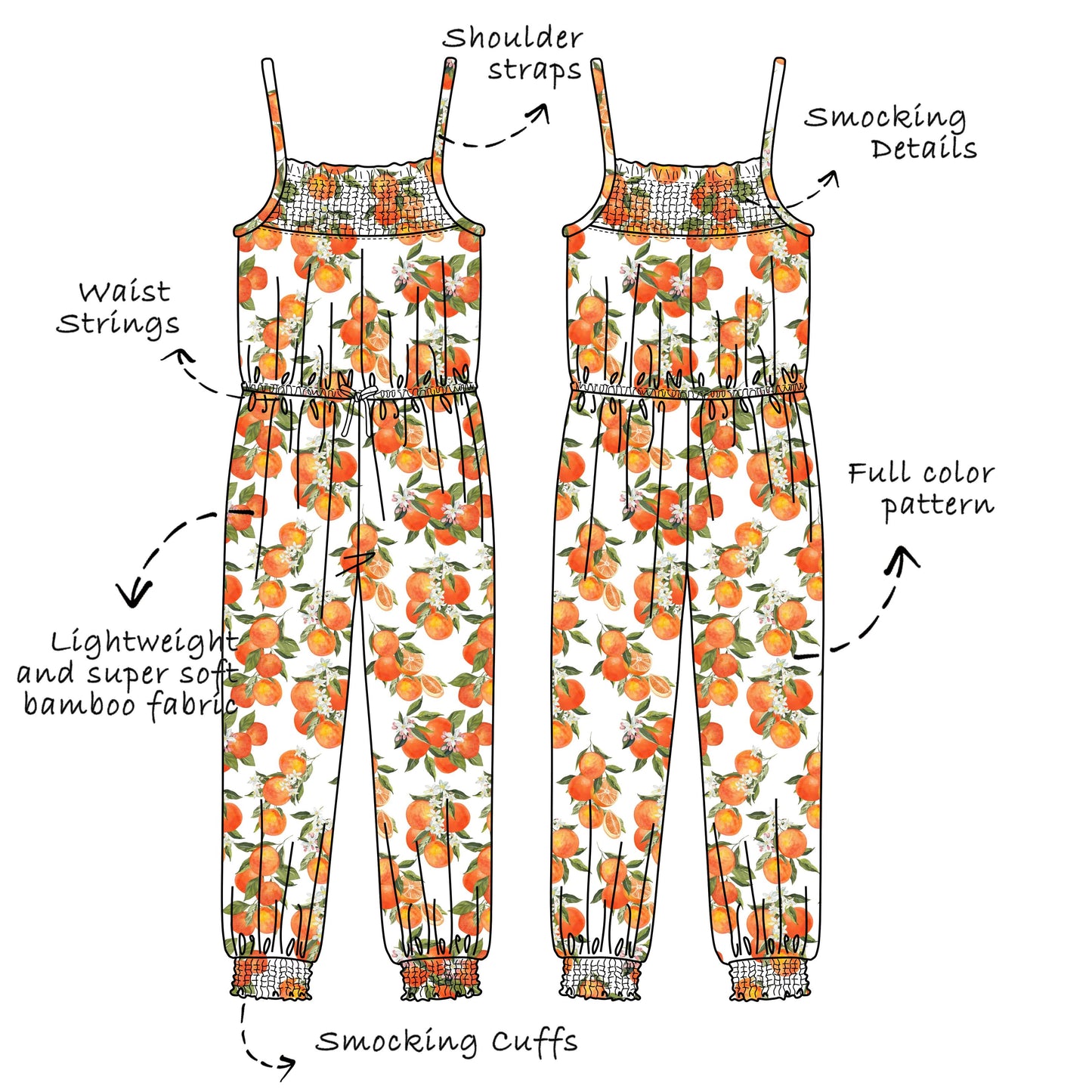 Custom Bamboo Viscose Sleeveless Smocked Jumpsuits