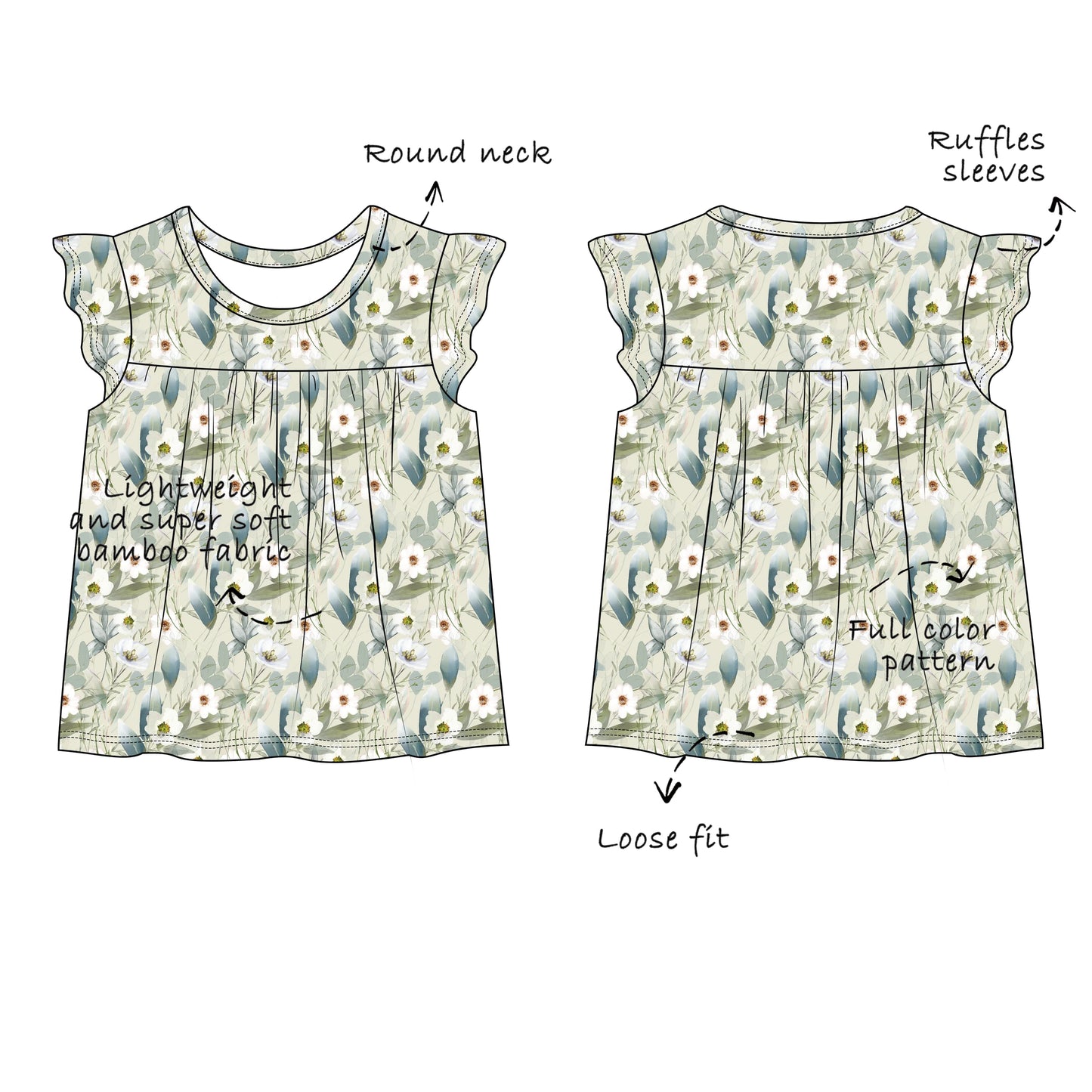 Custom Bamboo Viscose Ruffle Sleeves Blouse