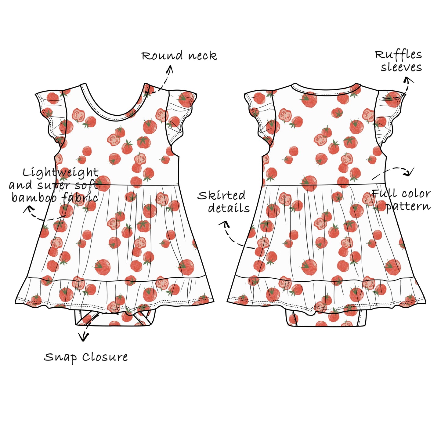 Custom Bamboo Viscose Baby Skirted Bodysuit with Ruffled Sleeves