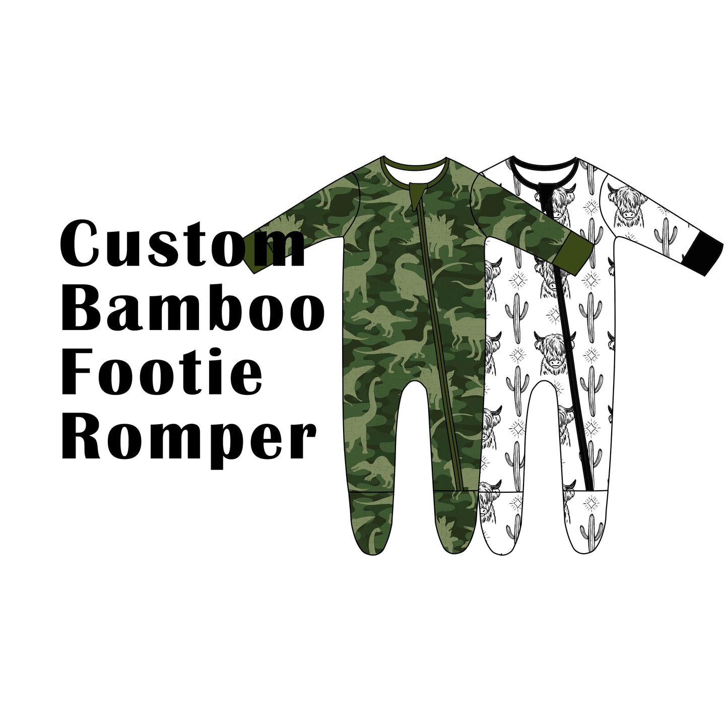 Custom Bamboo Viscose Baby Footie Romper 2 Patterns Bundle (25 x 2=50 Pieces)