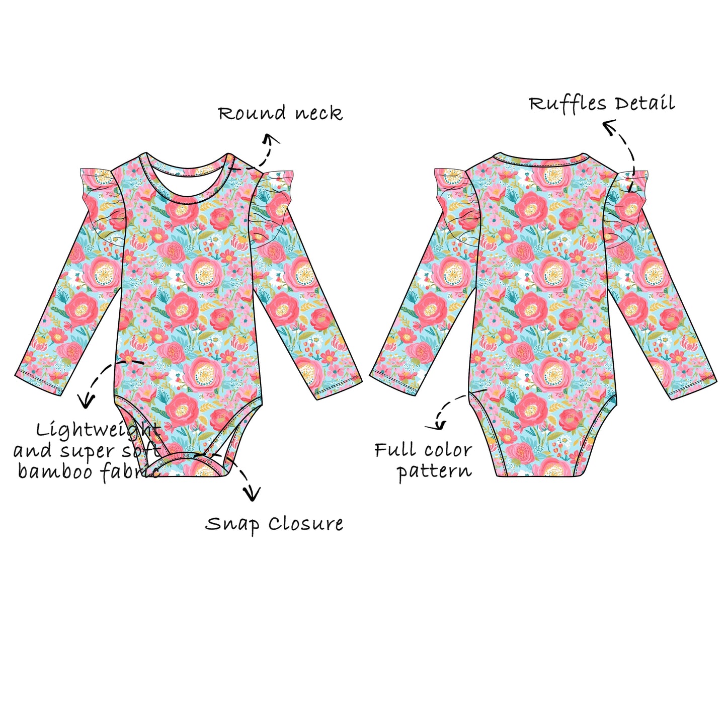 Custom Bamboo Viscose Baby Long Sleeve Ruffled Bodysuit