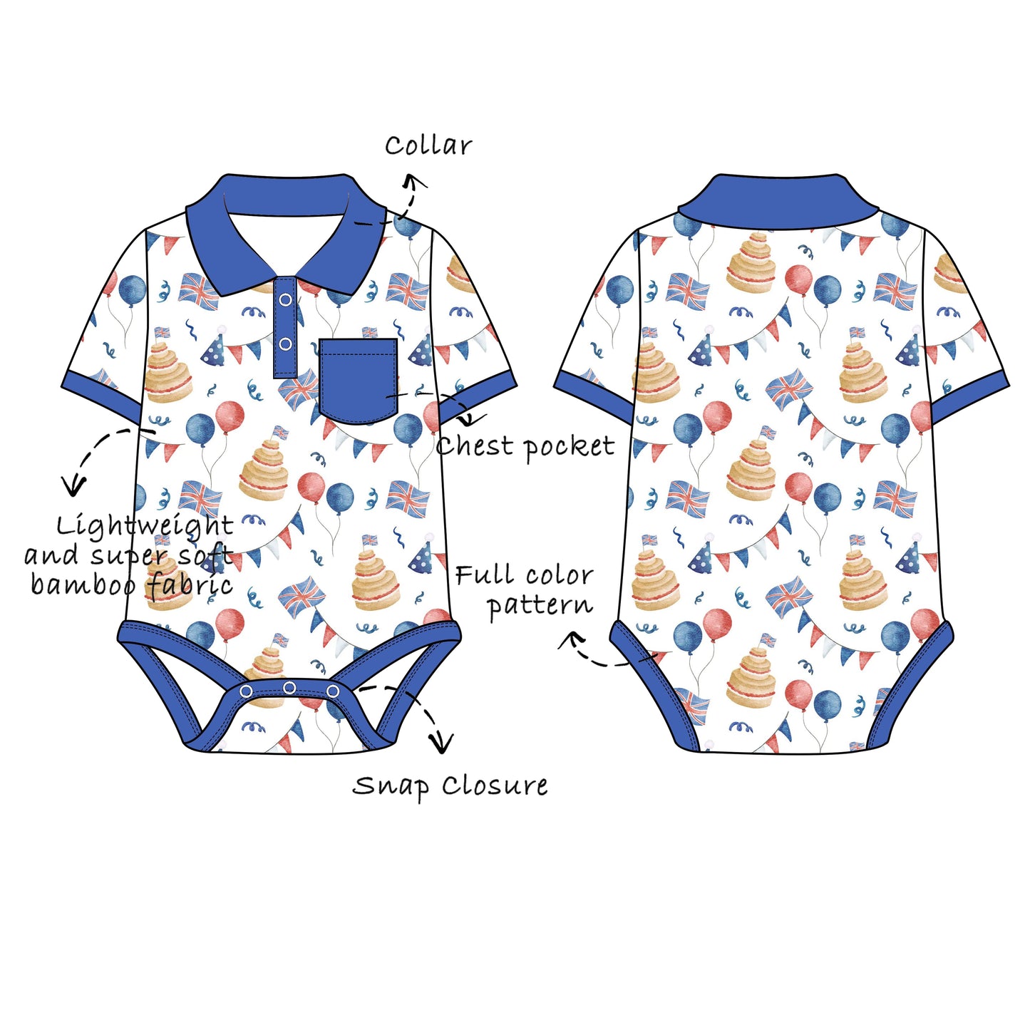 Custom Bamboo Viscose Baby Polo Collared Bodysuit with Chest Pocket