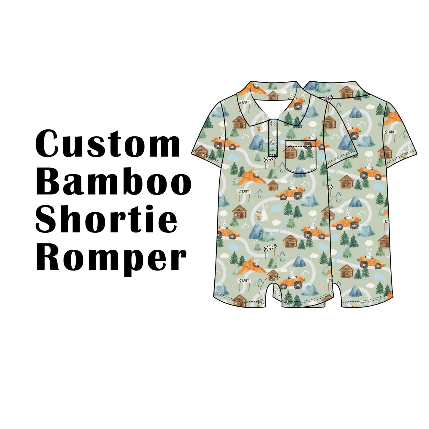 Custom Bamboo Viscose Baby Polo Collared Shortie Romper with Chest Pocket