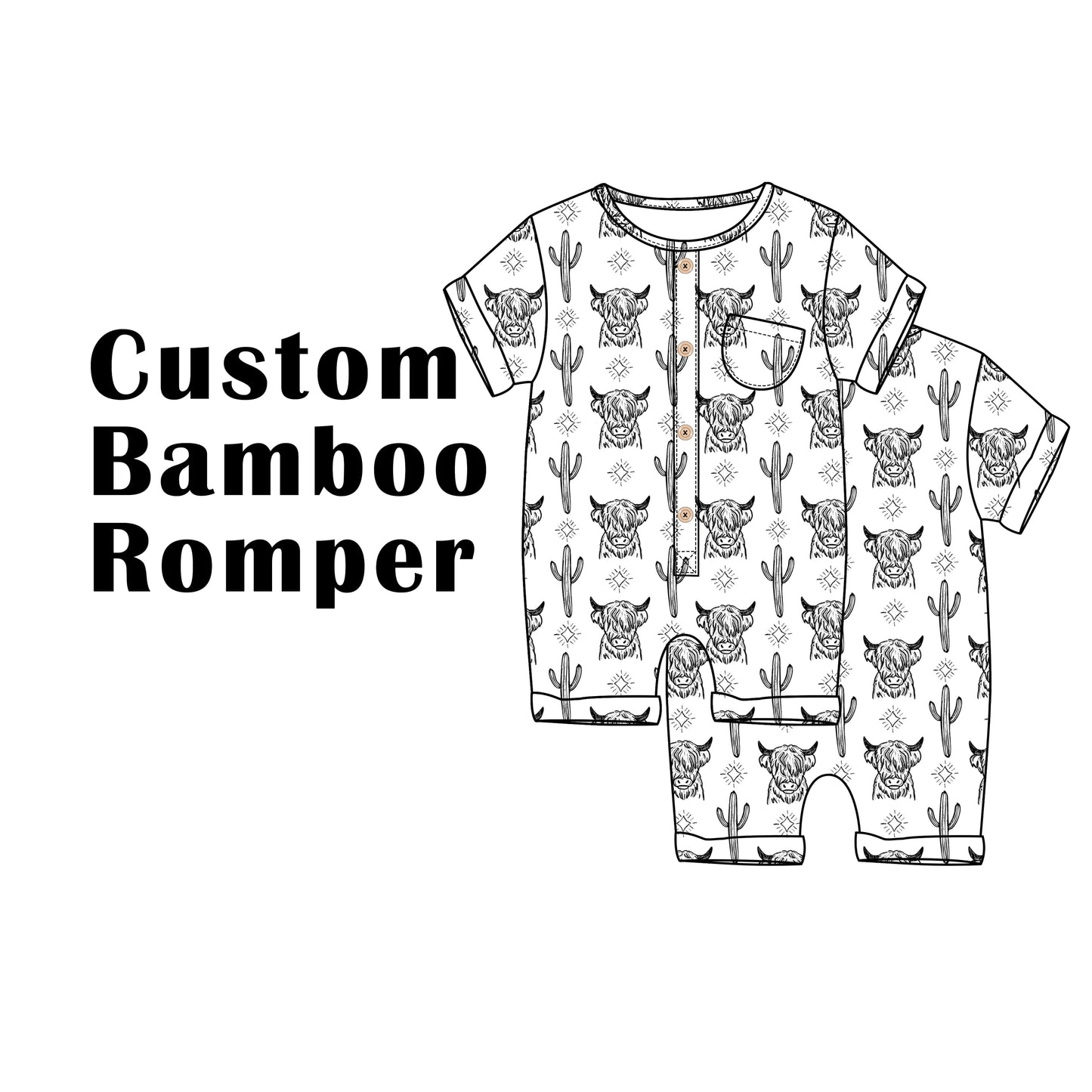 Custom Bamboo Viscose Baby Rolled-up Shortie Romper with Chest Pocket