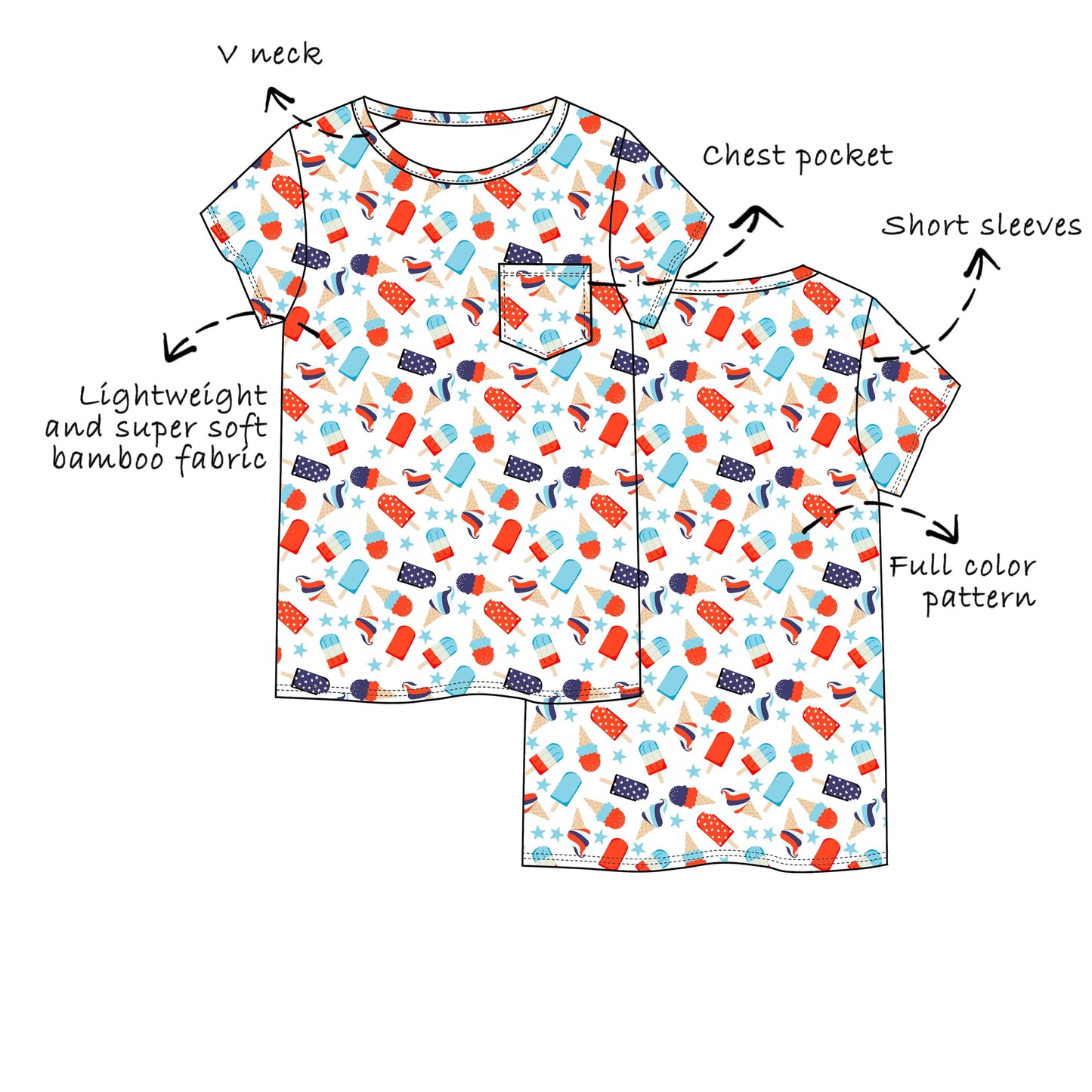 Custom Bamboo Viscose Round Neck Short Sleeves Tees with Chest Pocket