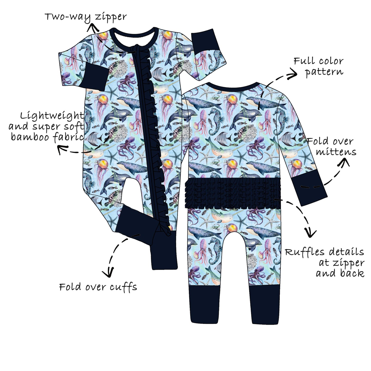 Custom Bamboo Viscose Baby Ruffles Romper