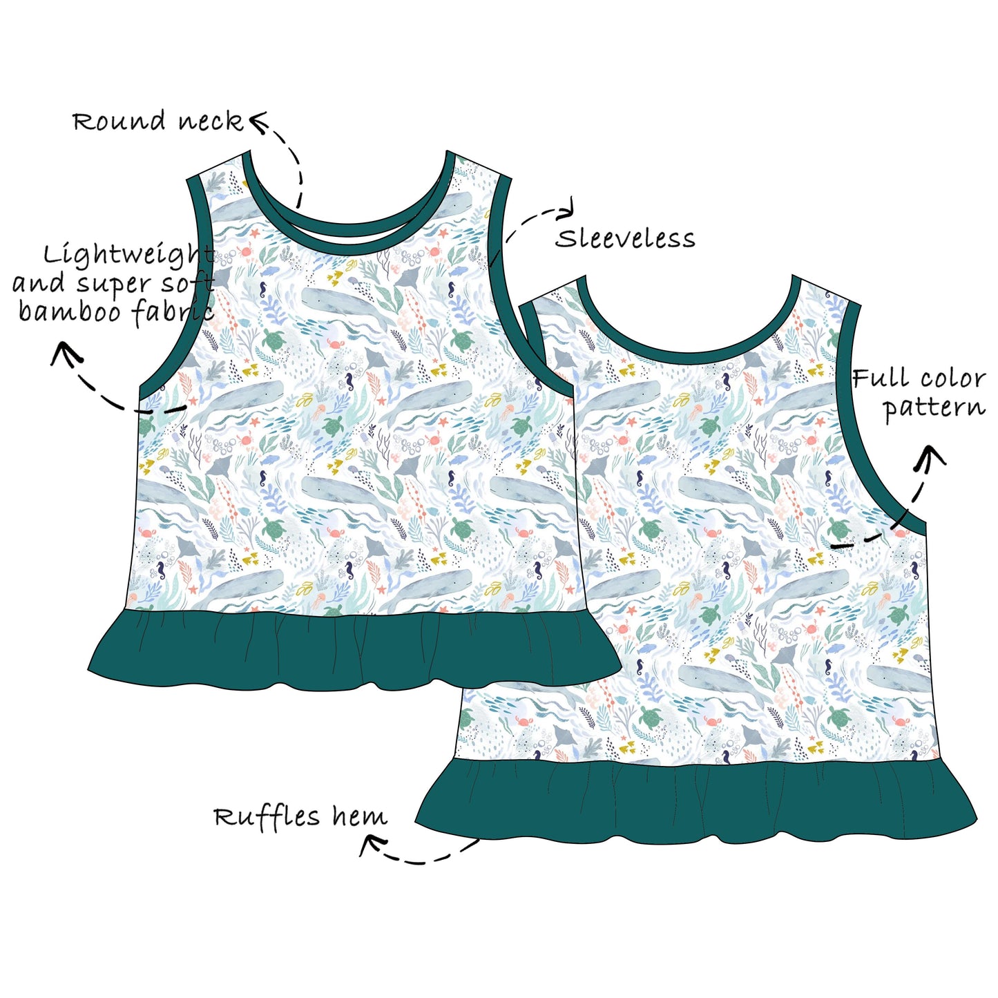 Custom Bamboo Viscose Ruffle Hem Tank Tops