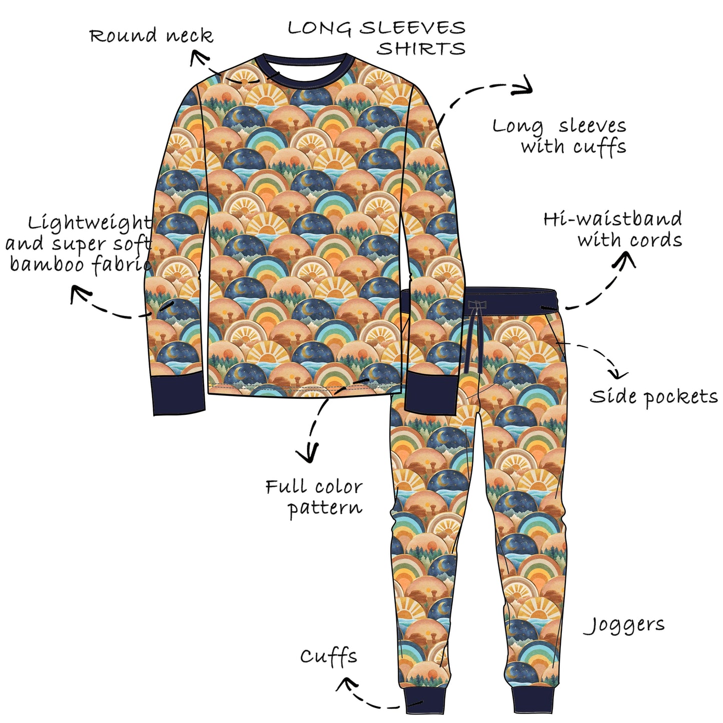 Custom Bamboo Viscose Baby & Toddle & Kids Long 2 piece set- Long Sleeves Shirts + High Waistband Jogger