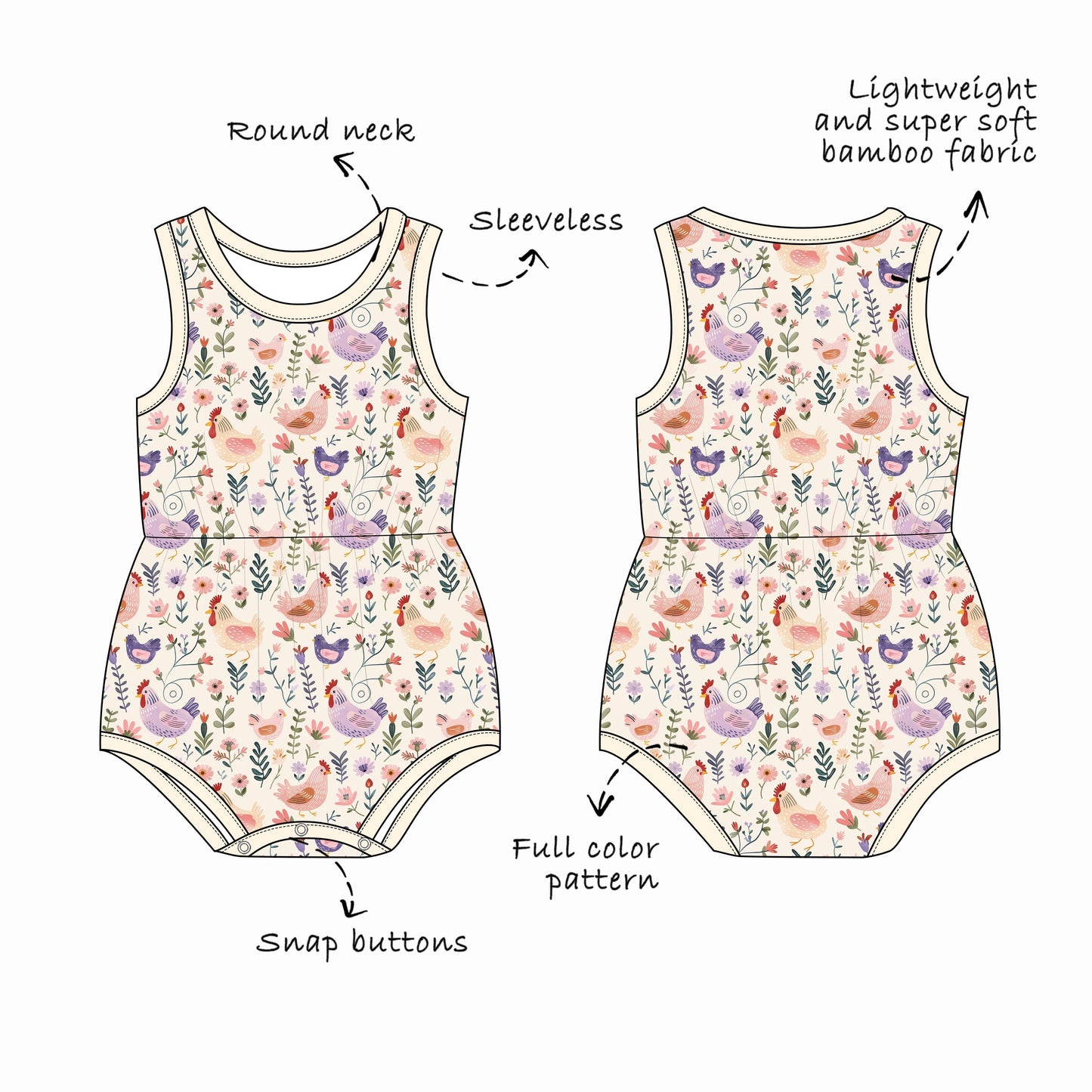 Custom Bamboo Viscose Baby Sleeveless Bubble Romper