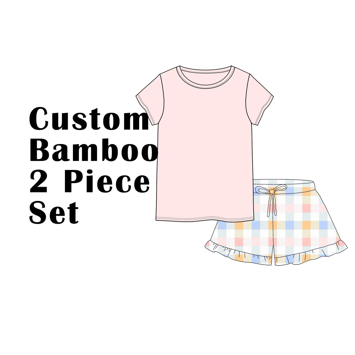 Custom Bamboo Viscose Adult 2 Piece Set-Solid Tees+Printed Ruffle Shorts