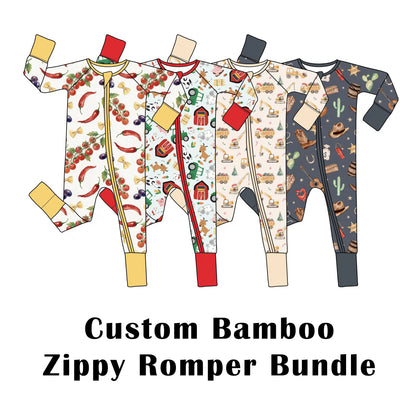 Custom Bamboo Viscose Baby Zippy Romper 100 pieces Bundle (25 x 4 Patterns)