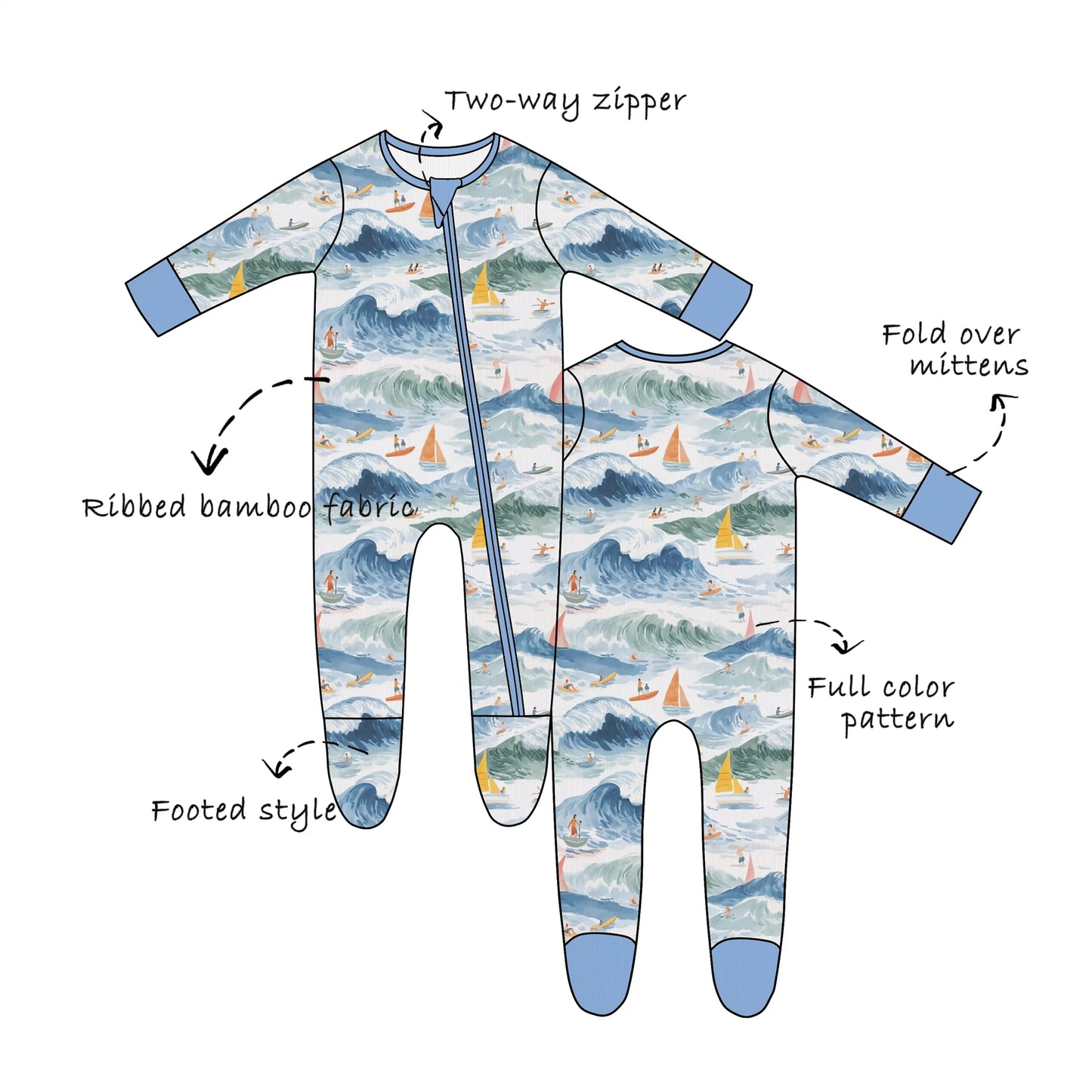 Custom Ribbed Bamboo Baby Zippered Footie