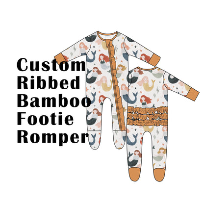 Custom Ribbed Bamboo Baby Ruffle Zippy Footie