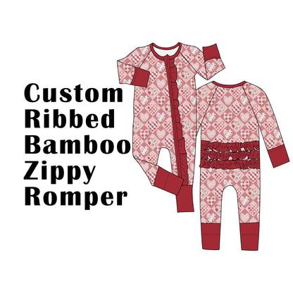 Custom Ribbed Bamboo Baby Ruffle Zippy Romper