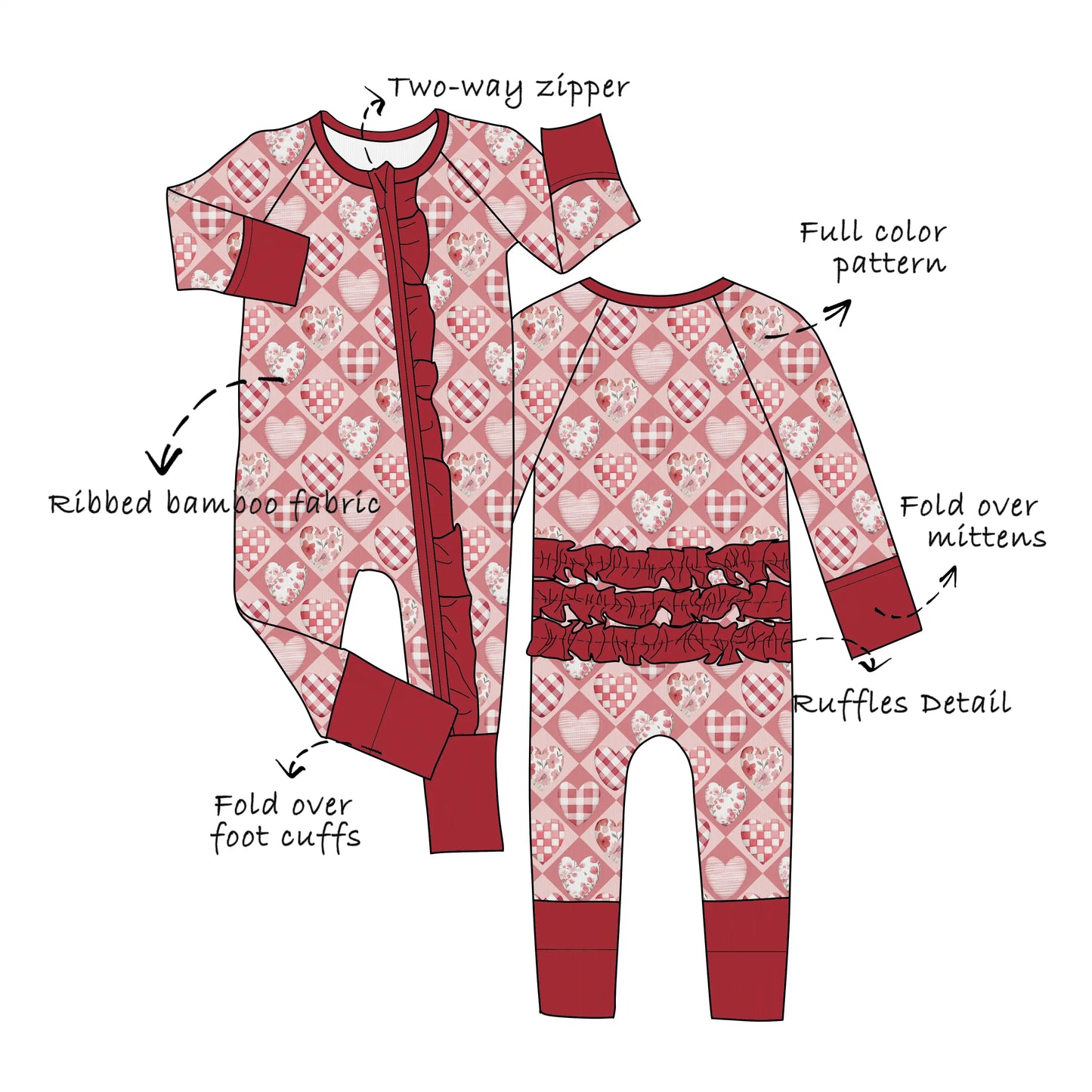 Custom Ribbed Bamboo Baby Ruffle Zippy Romper