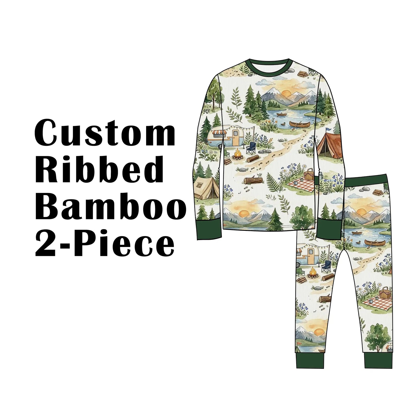 Custom Ribbed Bamboo Toddle & Kids Long Long Sleeves Shirts & Pants 2 Piece Pajama Set