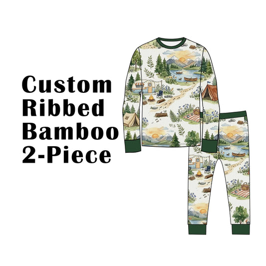 Custom Ribbed Bamboo Toddle & Kids Long Long Sleeves Shirts & Pants 2 Piece Pajama Set