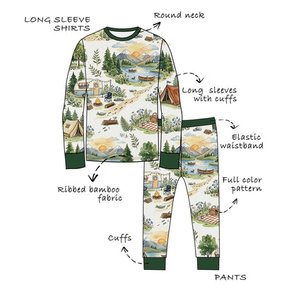 Custom Ribbed Bamboo Toddle & Kids Long Long Sleeves Shirts & Pants 2 Piece Pajama Set