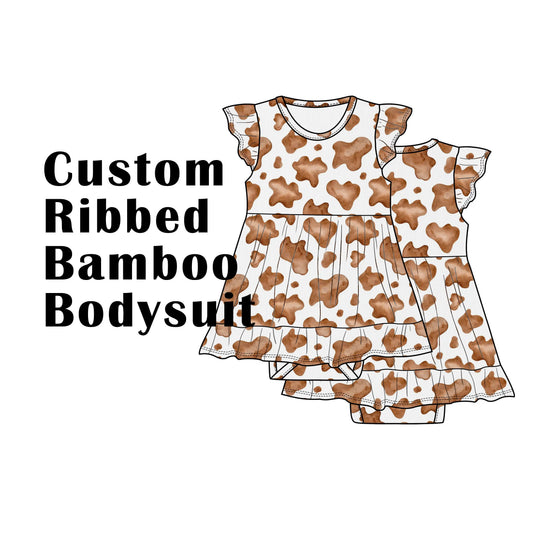 Custom Ribbed Bamboo Baby Skirted Bodysuit with Ruffled Sleeves