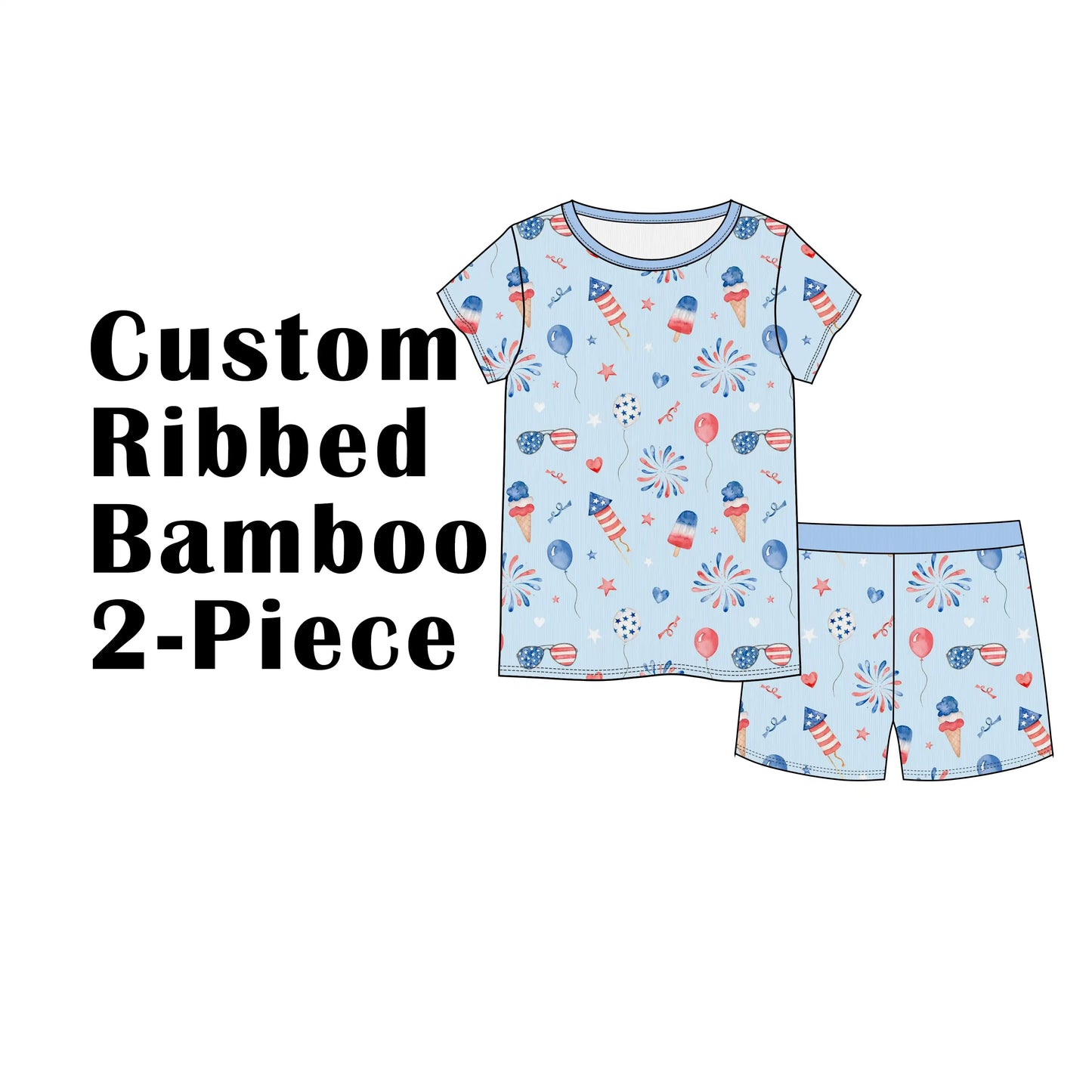 Custom Ribbed Bamboo Toddle & Kids Short Sleeves Tees & Biker Shorts 2 Piece Set