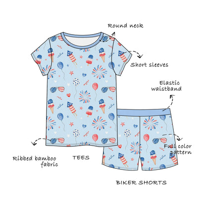 Custom Ribbed Bamboo Toddle & Kids Short Sleeves Tees & Biker Shorts 2 Piece Set