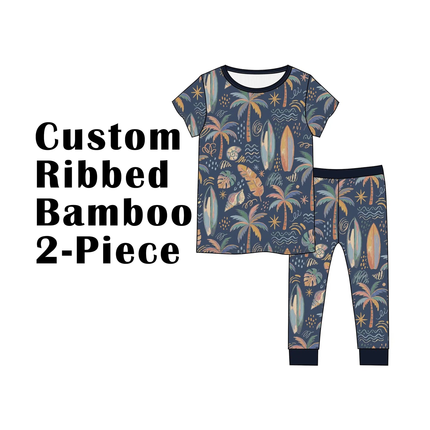 Custom Ribbed Bamboo Toddle & Kids Short Sleeves Shirts & Pants 2 Piece Pajama Set