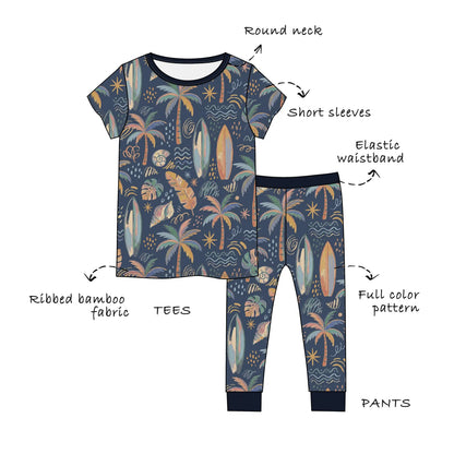 Custom Ribbed Bamboo Toddle & Kids Short Sleeves Shirts & Pants 2 Piece Pajama Set