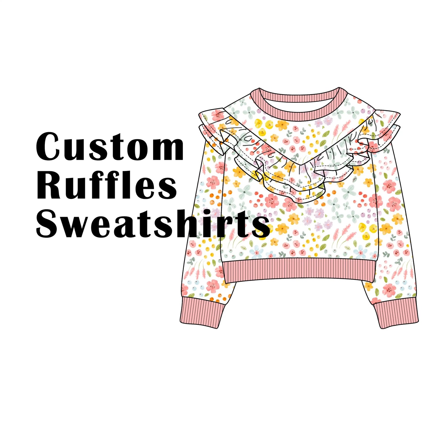 Custom Bamboo Cotton Blend French Terry Ruffles Sweatshirt
