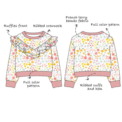 Custom Bamboo Cotton Blend French Terry Ruffles Sweatshirt