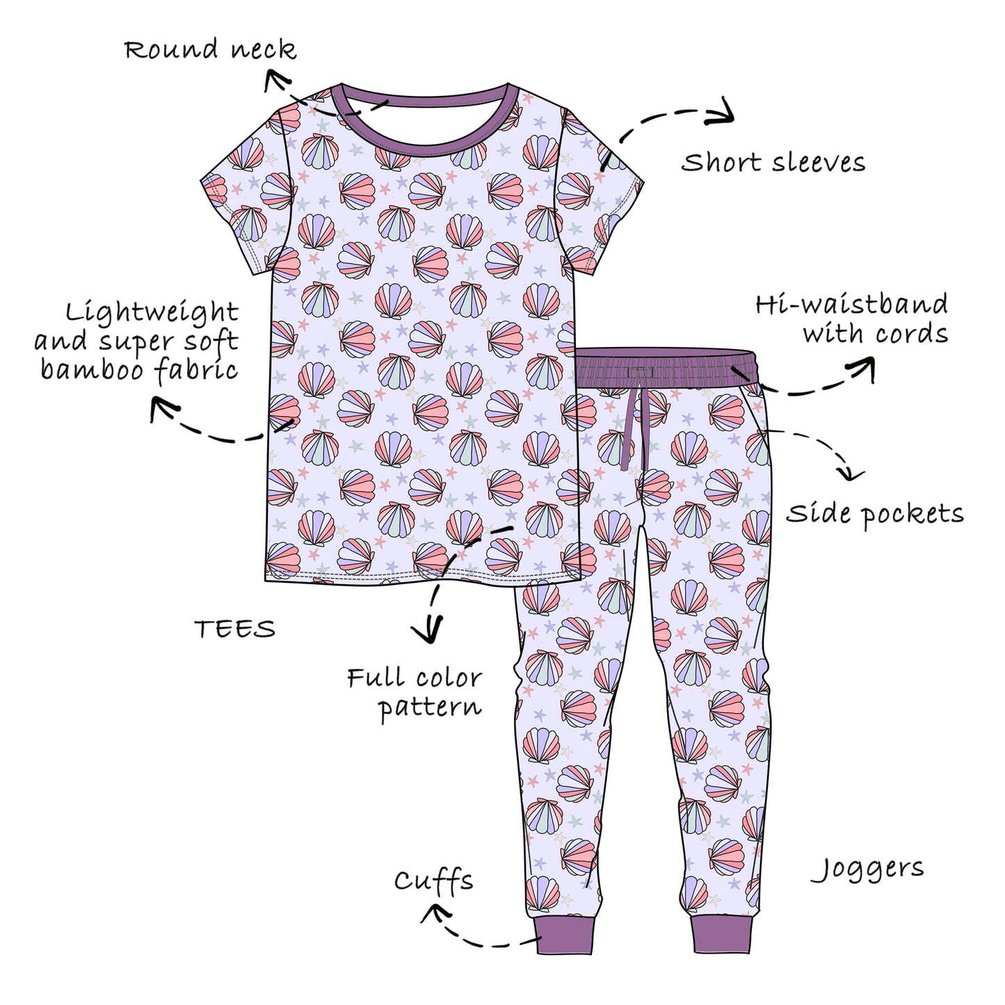 Custom Bamboo Viscose Baby & Toddle & Kids Short 2 piece set-Short Sleeves Tees+ High Waistband Joggers