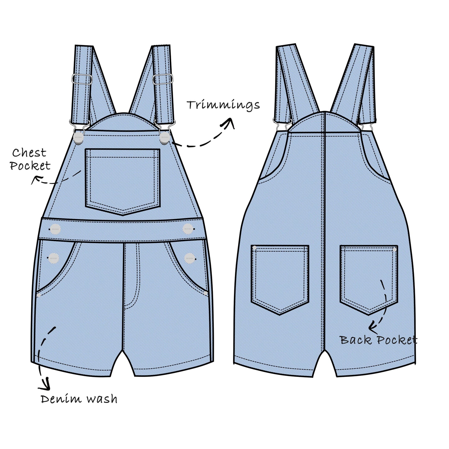 Custom Denim Short Overalls