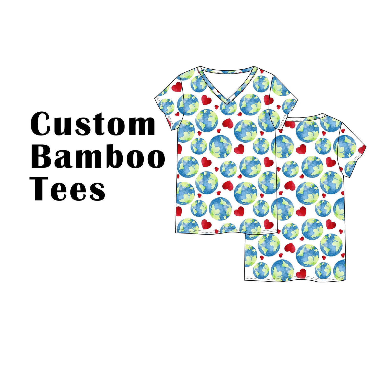 Custom Bamboo Viscose V Neck Short Sleeves Tees